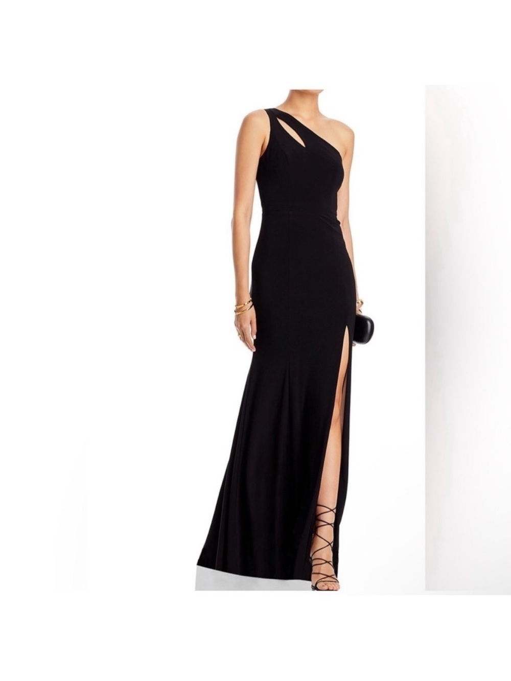 AQUA Formal One-Shoulder Black Evening Gown with Side Slit